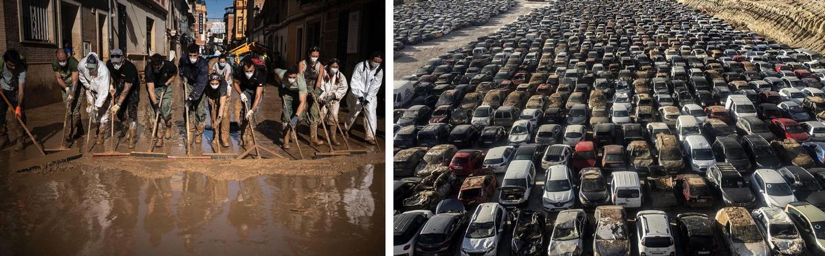 Imagen de los voluntarios y una campa de coches retirados de Germán Caballero, fotografías premiadas por el Injuve.