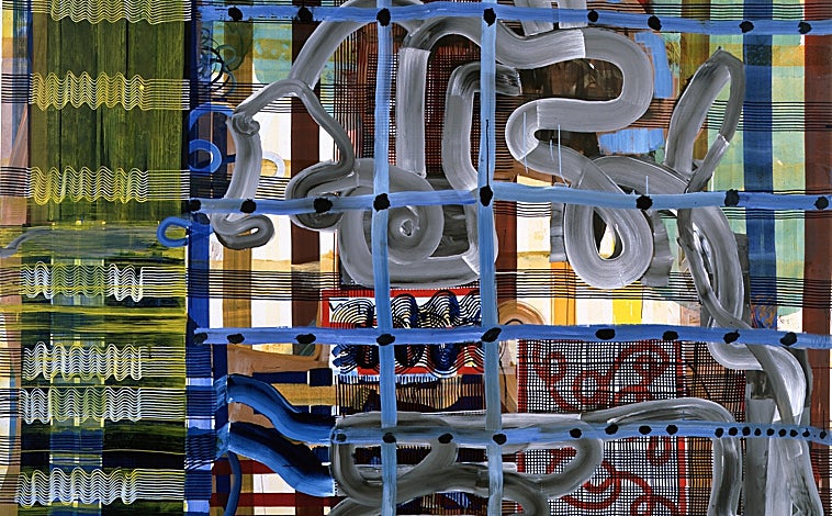 Imagen principal - En las imágenes,de arriba abajo, 'Manthis' (1999); detalle de 'Amapola (1991); y 'Ojos de Fallujah' (2004)