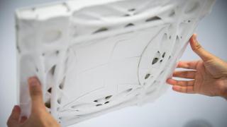 Un bloque del hormigón impreso en 3D.