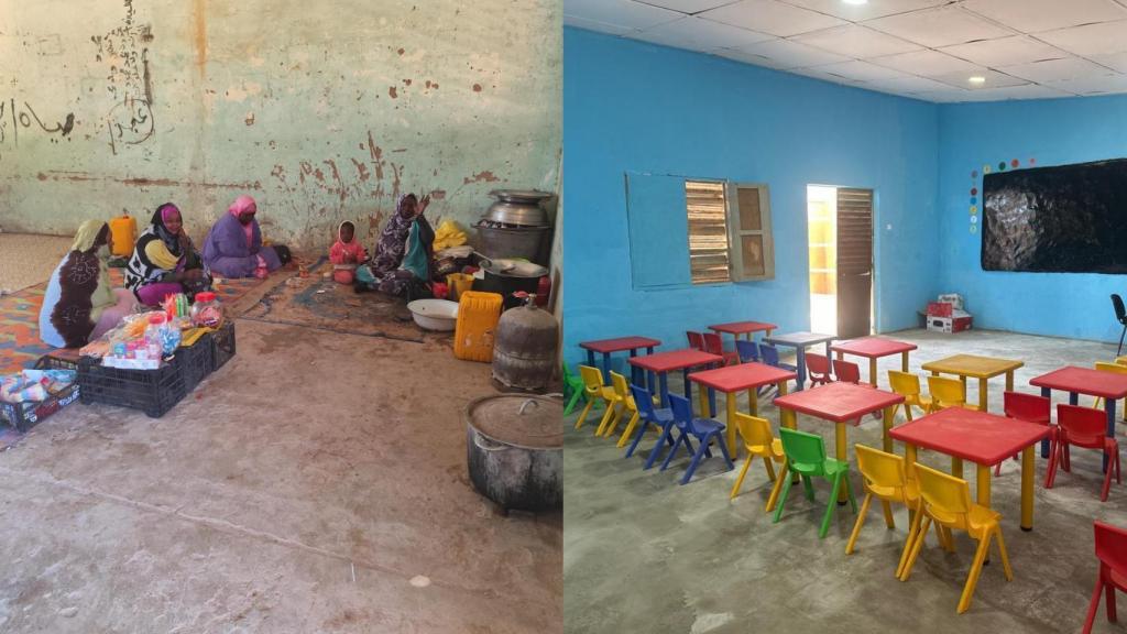 Montaje de la situación previa del colegio de Bir Mogrein y la situación en la que se encuentra actualmente.