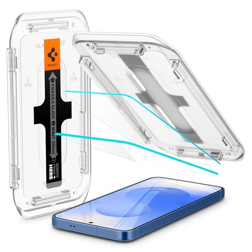 Spigen Glas.tR EZ Fit Protector Pantalla para Samsung Galaxy S25, Galaxy S24, 2 Unidades, Instalación Fácil, Alta Definición, Dureza 9H, Compatible con las fundas