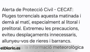 Protección Civil envía una alerta a los móviles de Catalunya por las lluvias torrenciales y pide extremar precauciones