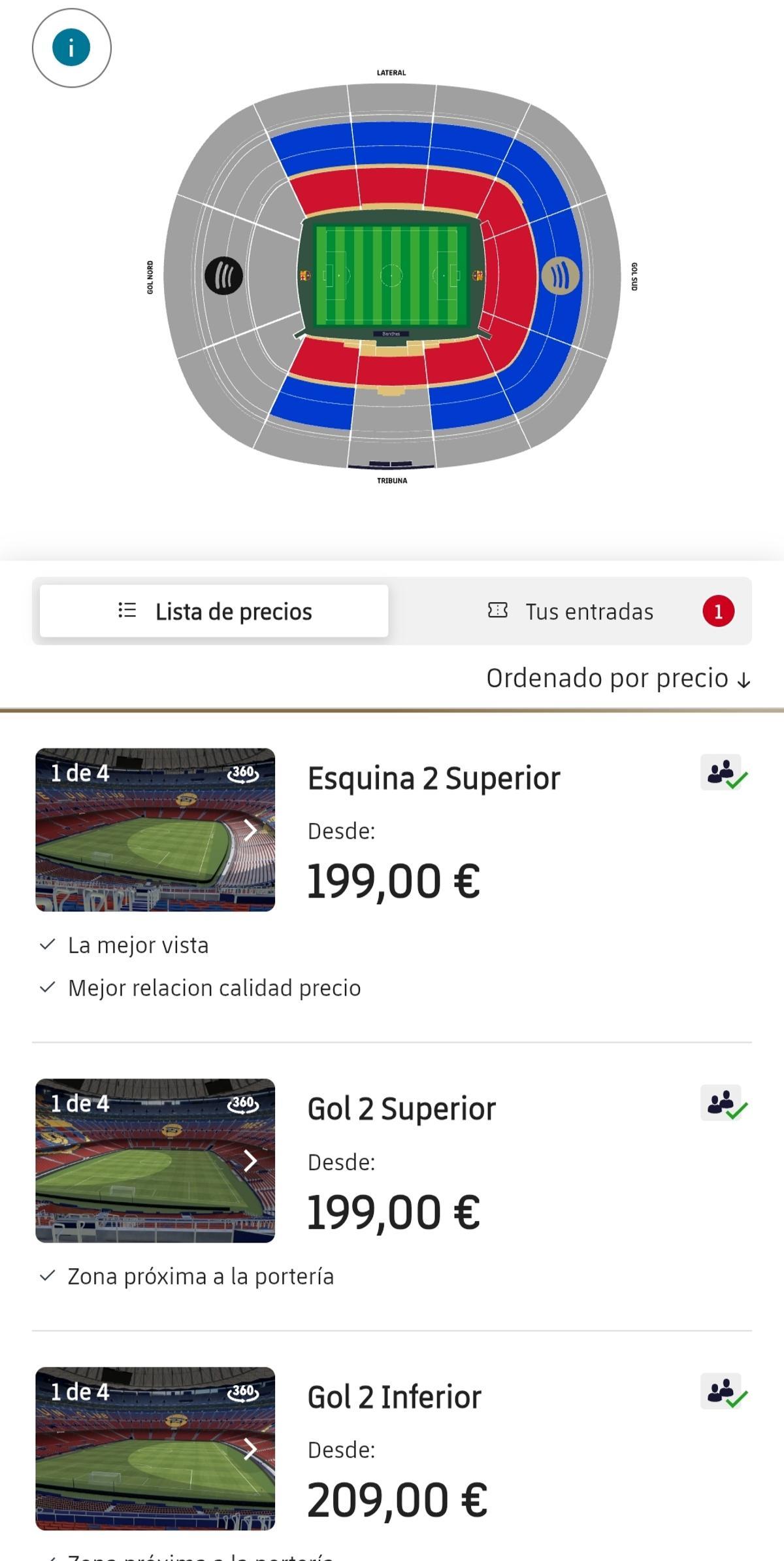 Los precios más baratos para el regreso al Spotify Camp Nou