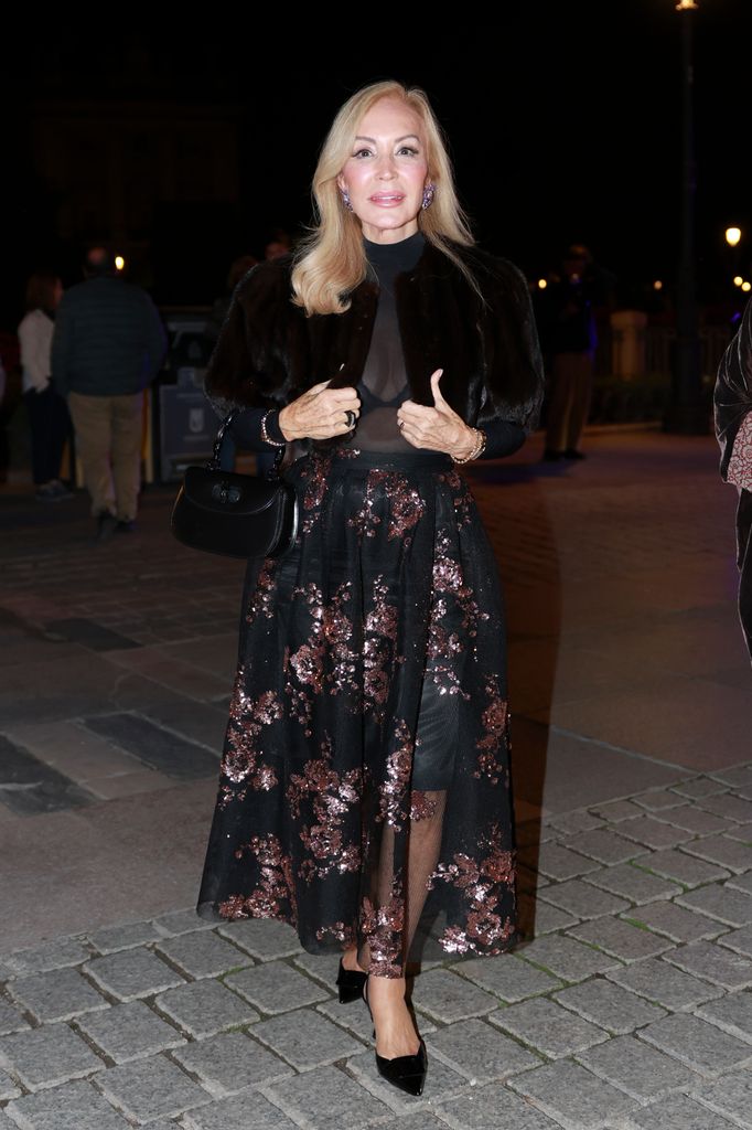 Carmen Lomana llegando a la 40.ª edición de los Premios de Pintura BMW 2025 en Madrid.