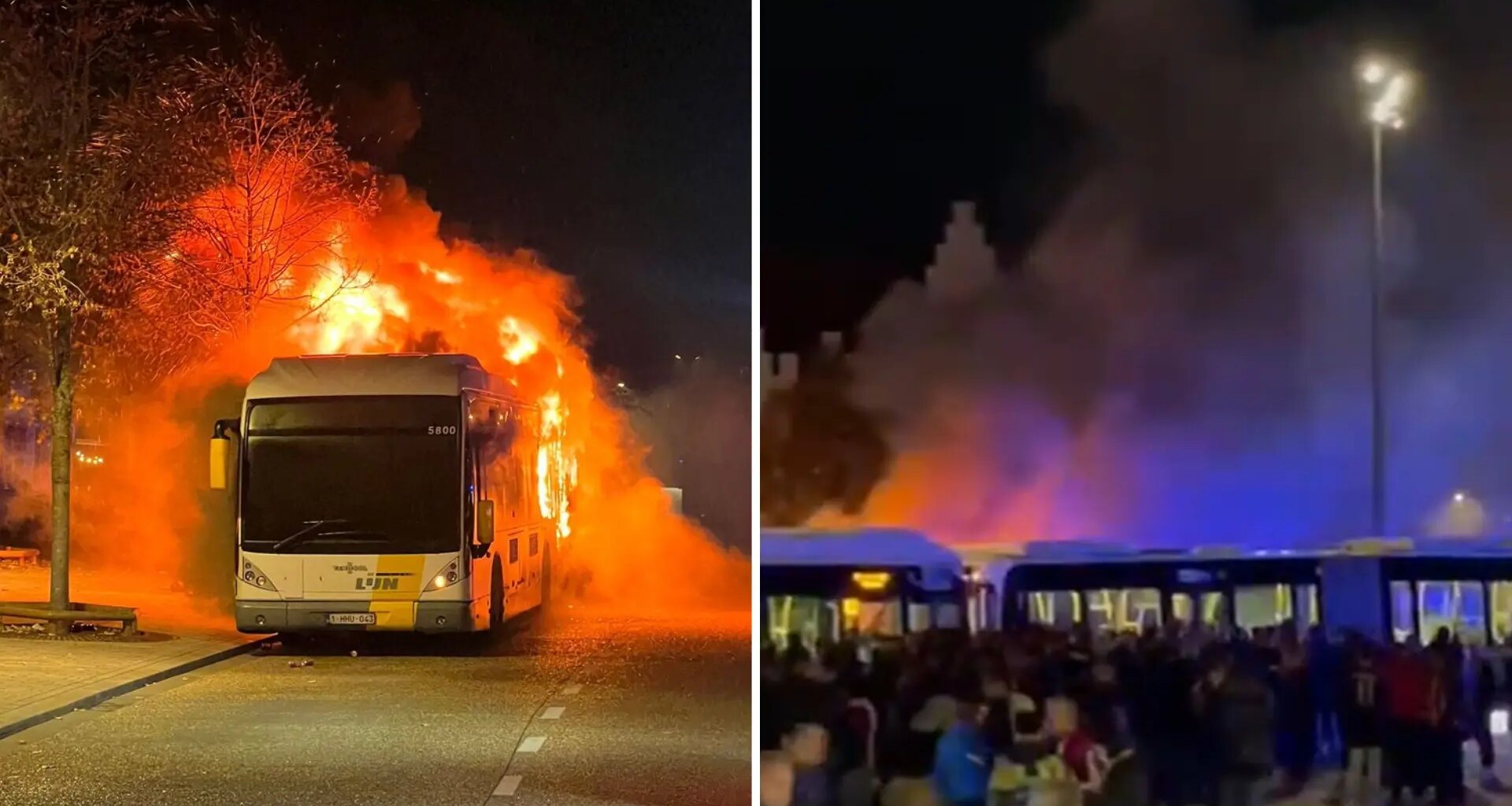 Aficionados radicales del FC Barcelona queman un autobús desde dentro con una bengala en Brujas
