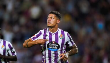 Marcos André celebra su único gol de la temporada, marcado al Almería.