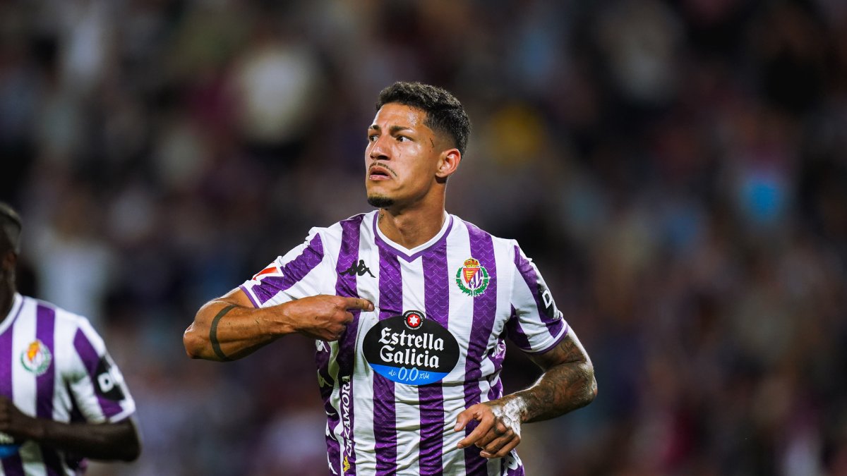 Marcos André celebra su único gol de la temporada, marcado al Almería.