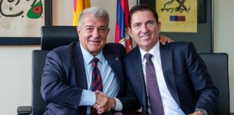 Joan Laporta y Xavi Pascual en el acto de firma hasta 2028