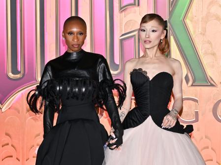 Cynthia Erivo, left, and Ariana Grande attend the premiere of 