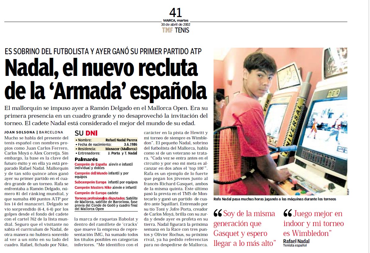 Primera aparición de Nadal en MARCA