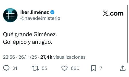 ¡Hasta Íker Jiménez flipó con el vuelo del 'Comandante' José María Giménez! Así reaccionó el popular divulgador.