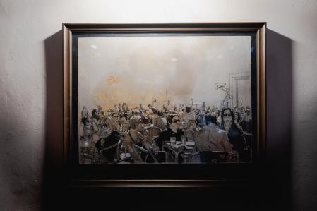 Uno de los dibujos del artista, realizado en una terraza de Córdoba