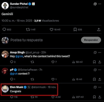 Elon Musk felicitó a Sundar
