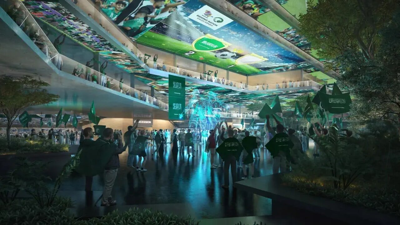 El estadio suspendido en el cielo de Arabia Saudí: 350 metros de altura, 46.000 plazas y energía renovable