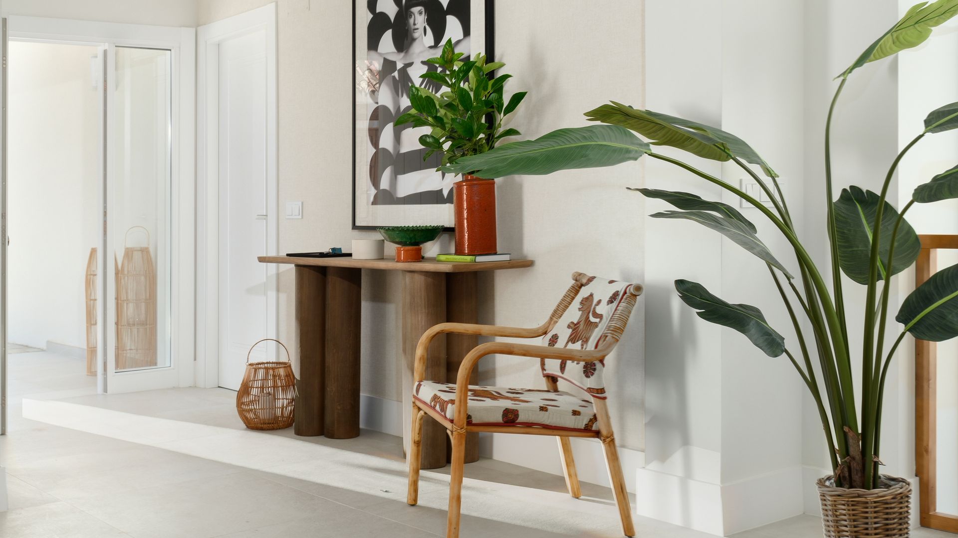 Entrada con consola y plantas naturales