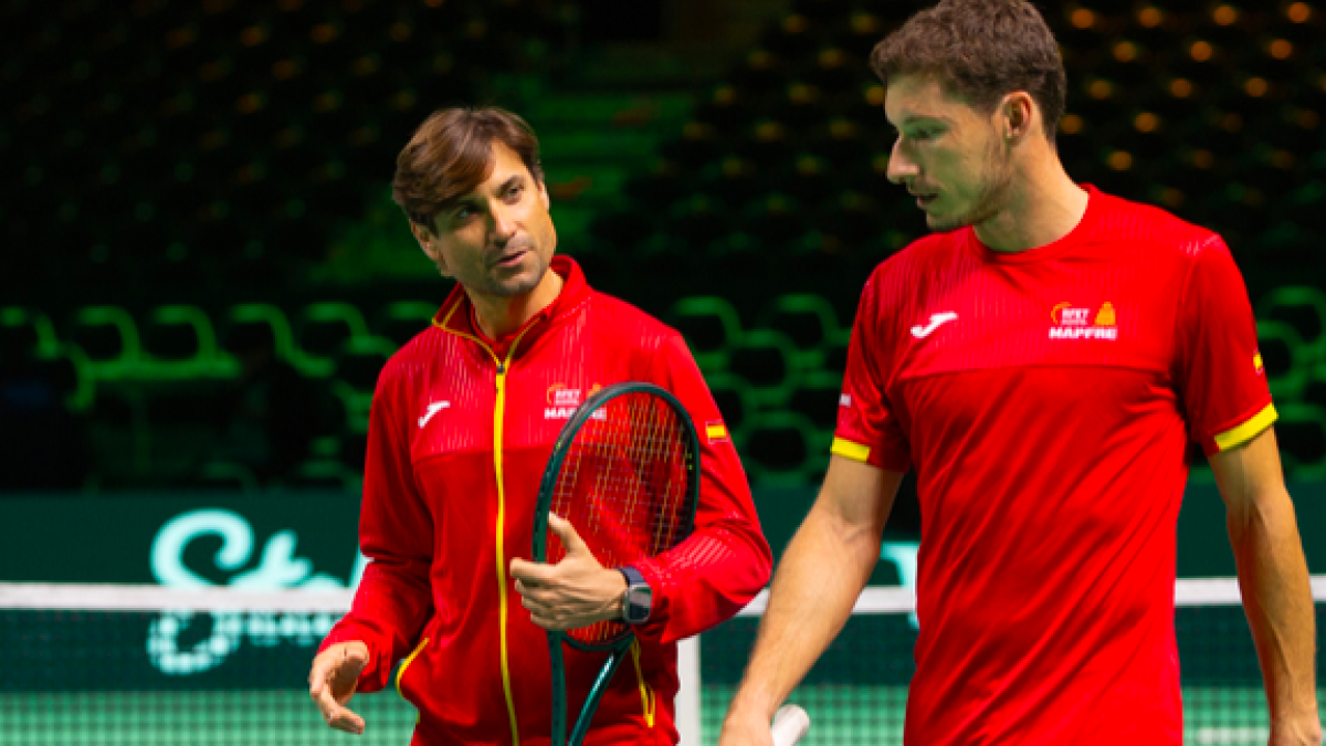 David Ferrer y Pablo Carreño entrenando Bolonia. Fuente: Getty