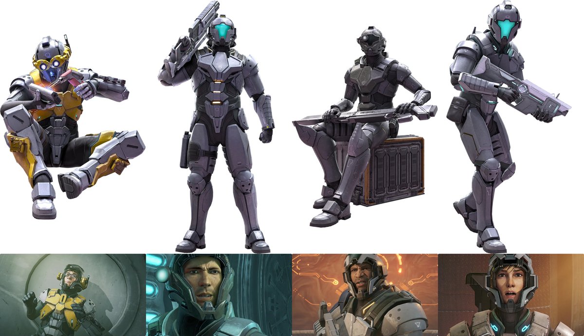 Federation Marines in Metroid Prime 4. The one in yellow is Myles MacKenzie, who was very controversial in the media event preview build (to put it nicely).