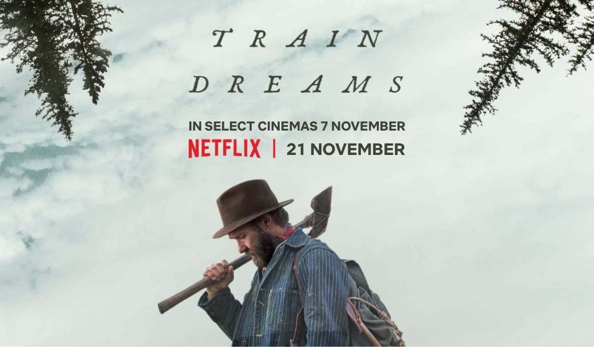 El actor Joel Edgerton en su papel de Robert Grainier, un trabajador ferroviario, en la película Sueños de trenes