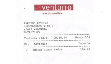 La factura de Mazón en El Ventorro: 165 euros por dos menús sin detalles de la hora | Tribunales