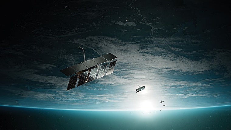 Recreación de la constelación de satélites de la finlandesa Iceye que ha abierto un centro de I+D en Paterna.