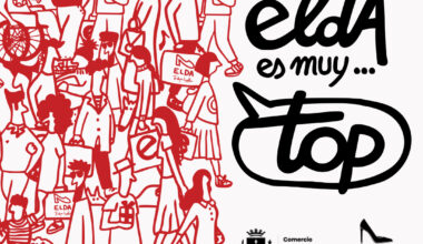 El Ayuntamiento distribuye entre los comercios de la ciudad papel de regalo con la imagen de la campaña ‘Comprar en Elda es muy… top’