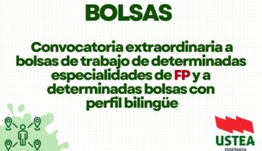 BOLSAS: Convocatoria para el acceso a bolsas de trabajo de determinadas especialidades de FP y a determinadas bolsas con perfil bilingüe