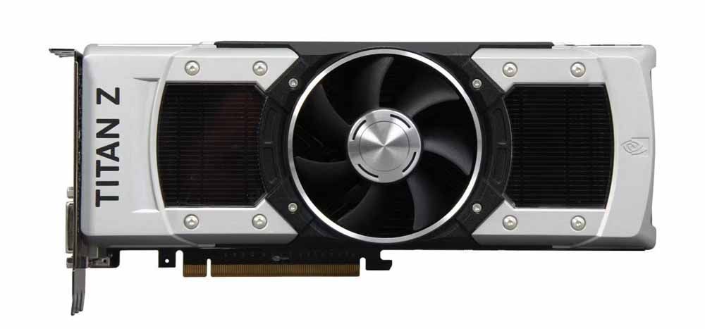 La imponente tarjeta gráfica NVIDIA GeForce Titan Z de 2014, un modelo de doble GPU que fue pionero en superar la barrera de los 1000 euros.