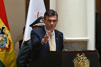 Bolivia's President Rodrigo Paz speaks