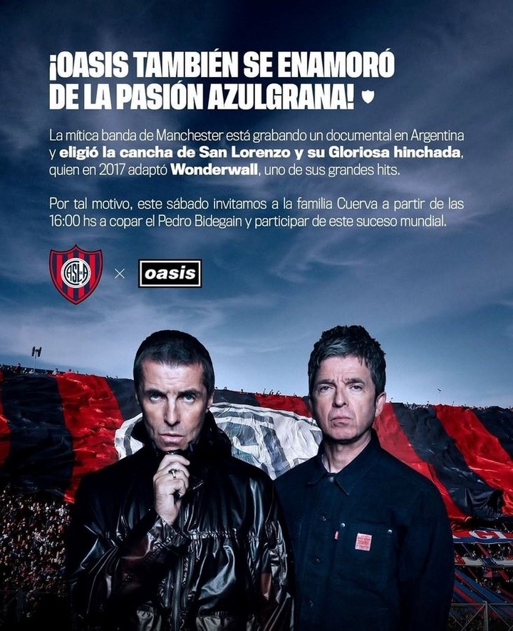 Oasis filmaría parte de su documental en el Nuevo Gasómetro (Recibimientos CASLA).