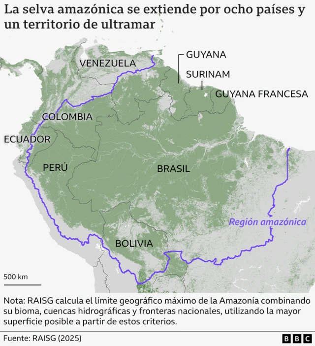 Mapa que muestra la ubicación de la selva amazónica