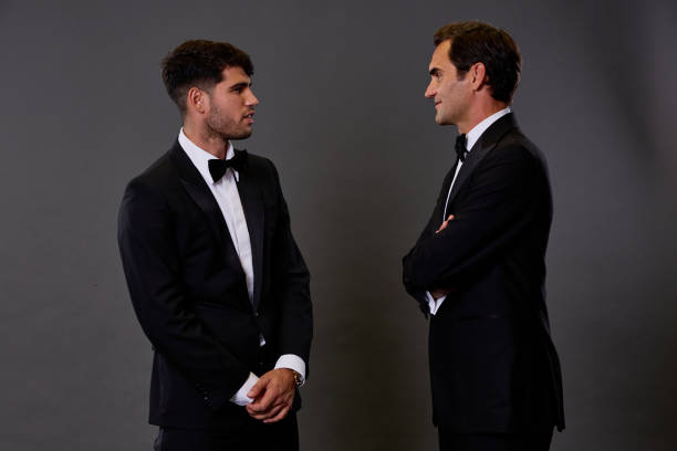 Alcaraz y Federer, durante la Laver. Así los compara Ljubicic. Fuente: Getty