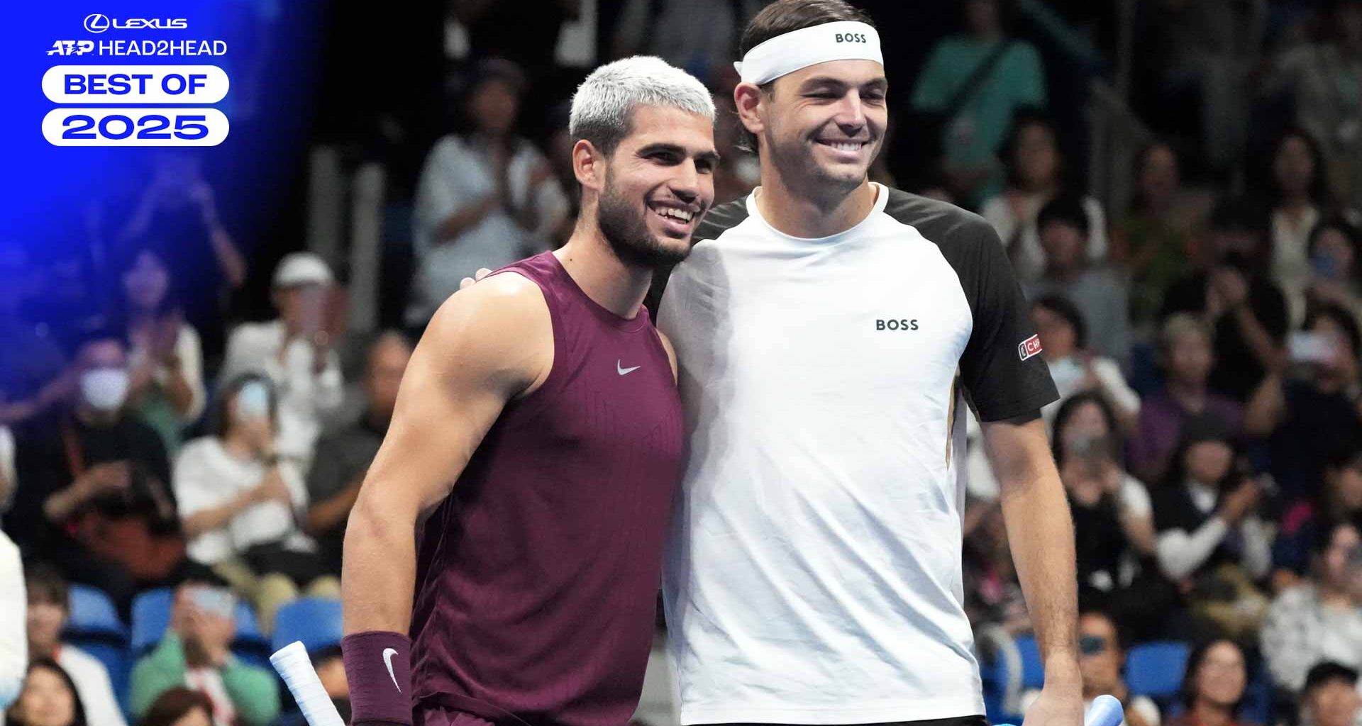Carlos Alcaraz y Taylor Fritz posan antes de disputar la final de Tokio.