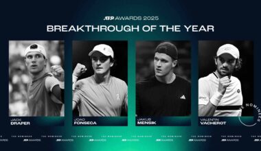 Jack Draper, Joao Fonseca, Jakub Mensik y Valentin Vacherot han sido nominados a Irrupción del Año en los Premios ATP 2025.