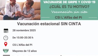 Mañana viernes Jornada de vacunación de gripe y COVID sin cita previa en el Centro de Salud de l’Alfàs - Ayuntamiento de l'Alfàs del Pi