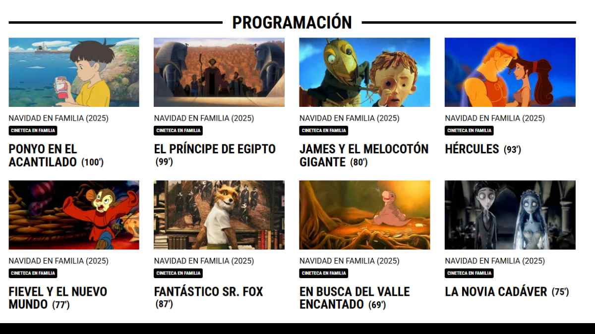 Programación de Navidad en familia de Cineteca Madrid con películas de animación.