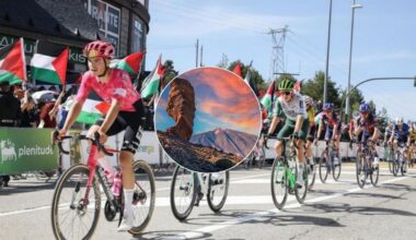 Fotomontaje de La Vuelta de este año junto a una imagen del Teide