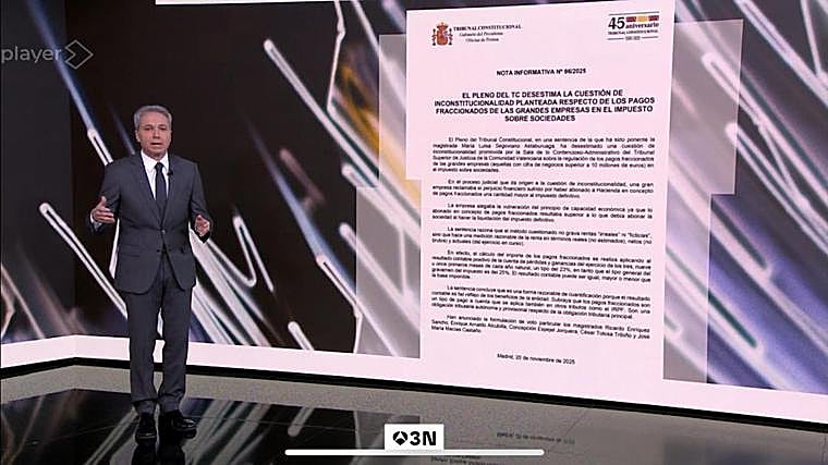 Vicente Vallés en 'Antena 3 Noticias 2' este martes