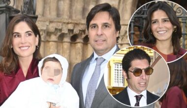 Fran Rivera bautiza a su tercer hijo arropado por Cayetano Rivera (tras el accidente) y Tana Rivera (a juego con Lourdes Montes)