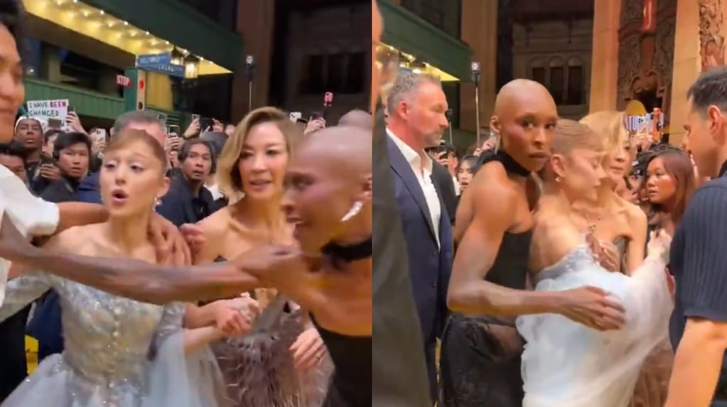 Video: Ariana Grande fue agredida por un fanático y la actriz Cynthia Erivo intervino para defenderla