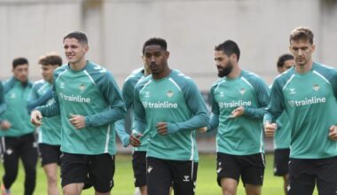 Sergi Altimira, Junior Firpo, Isco Alarcón y Diego Llorente, en la sesión del viernes (Foto: Kiko