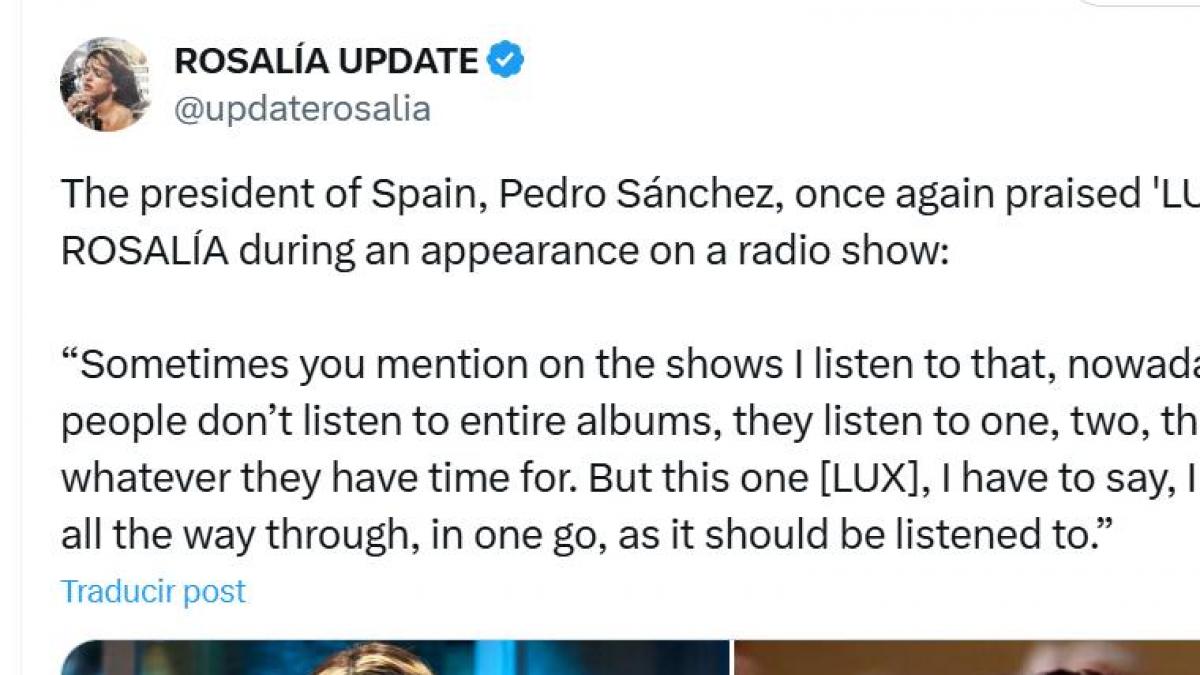 Una cuenta fan de Rosalía recoge las palabras de Sánchez sobre su nuevo disco con una foto del presidente imposible de imaginar