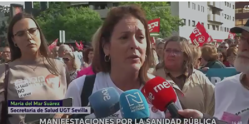 La falsa médico de TVE reaparece en la manifestación sanitaria como secretaria de Salud de UGT