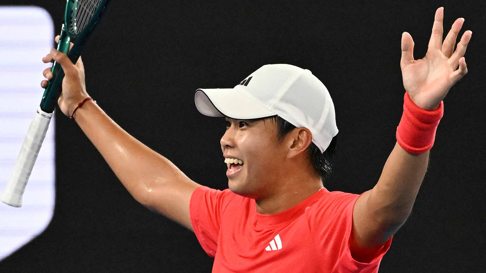 Learner Tien celebrates the biggest win of his career over World No. 5 Daniil Medvedev at the Australian Open.