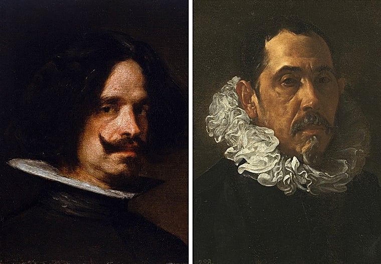 A la izquierda, 'Autorretrato' de Velázquez. A la derecha, el retrato que hace de su suegro, Francisco Pacheco, también pintor