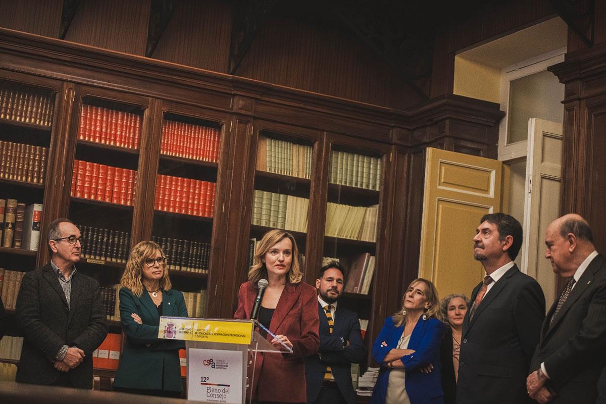 La ministra de Educación, Formación Profesional y Deportes, Pilar Alegría, en el lanzamiento del portal Infoartísticas