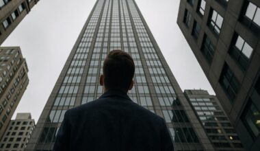 Un hombre mira a lo alto de un edificio