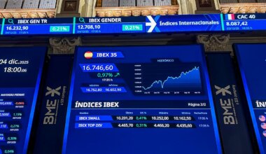 Marcador del Ibex 35 en la Bolsa de Madrid.