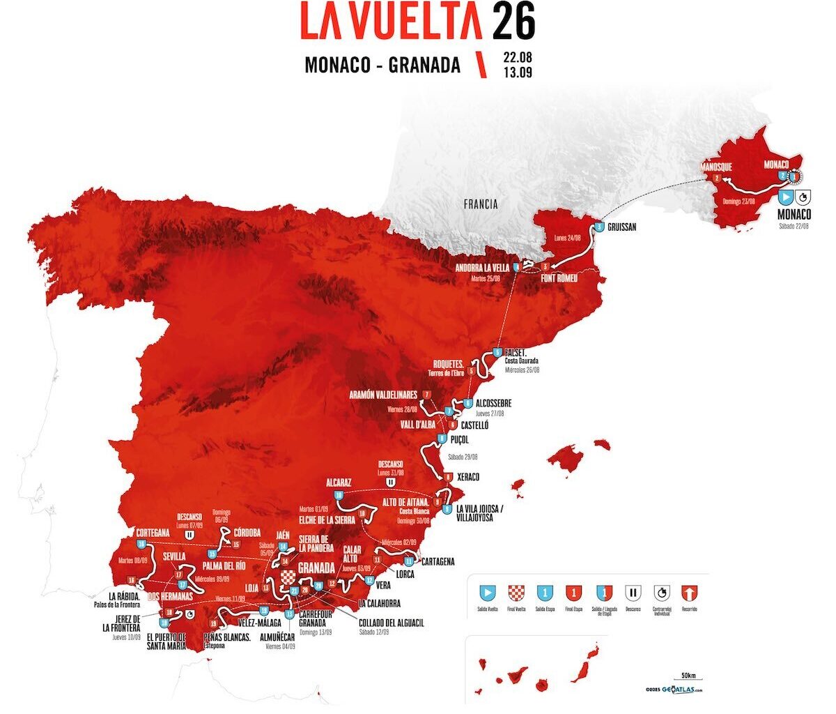 De Mónaco a Granada, sin pisar Euskal Herria, la Vuelta 2026 ofrece alicientes diarios | Txirrindularitza