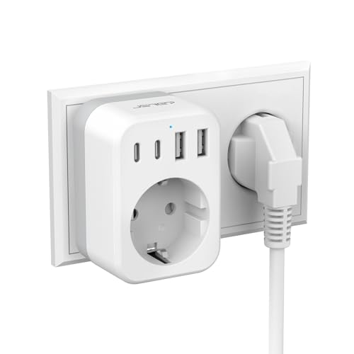 JSVER Regleta de Alimentación USB (3680 W, 16 A) con 4 Puertos de Carga USB 