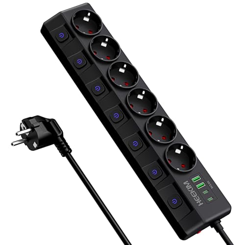Regletas Enchufes USB de 6 Tomas, con 2 USB-A Puertos y 2 USB-C